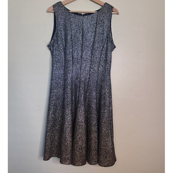 MSK Glitter Ombré Metallic Fit & Flare Dress Silver To Bronze 12 - Picture 3 of 10